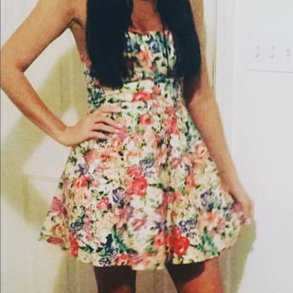 Strapless colorful poofy flower dress